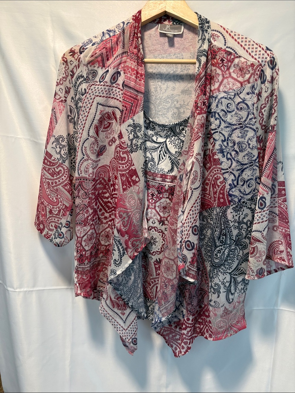 Mixed Paisley Open-Front Tunic - Red, Navy & White